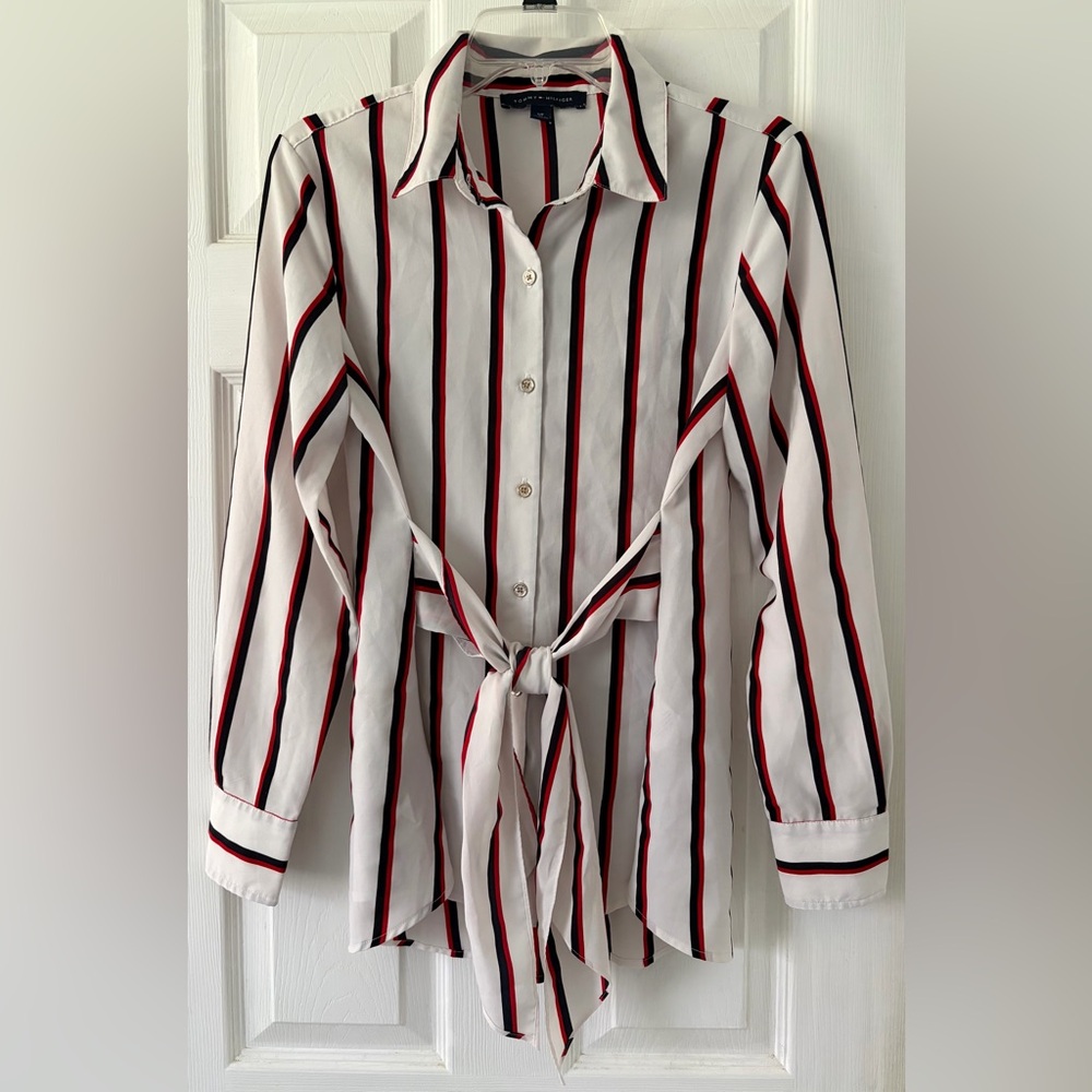 Tommy Hilfiger Red and Black Striped Shirt